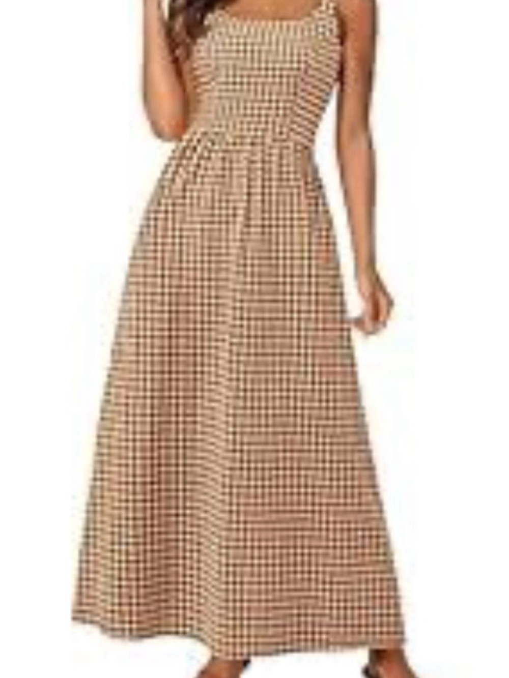 Brown & Cream Gingham A-Line Maxi Sundress from PrettyGarden